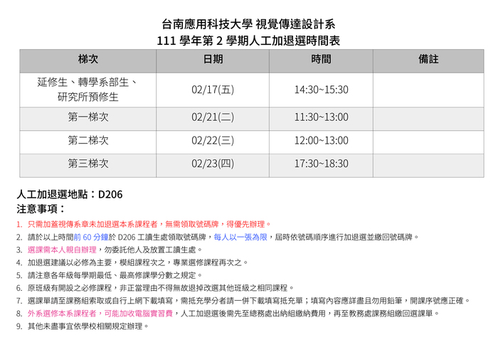 111學年第2學期人工加退選時間表圖片